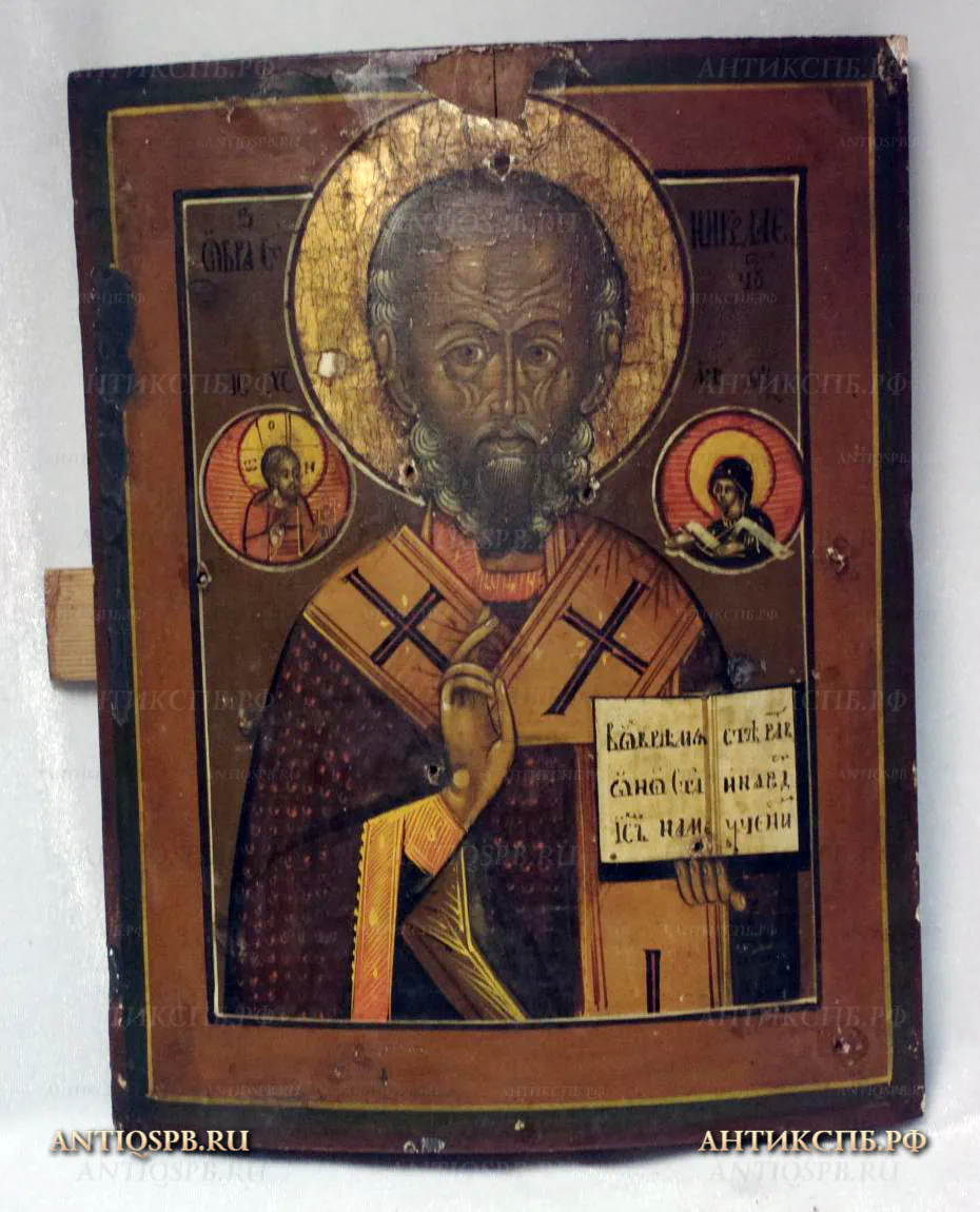Икона старинная "Николай Чудотворец". Кон. XIX века. Россия. №16962